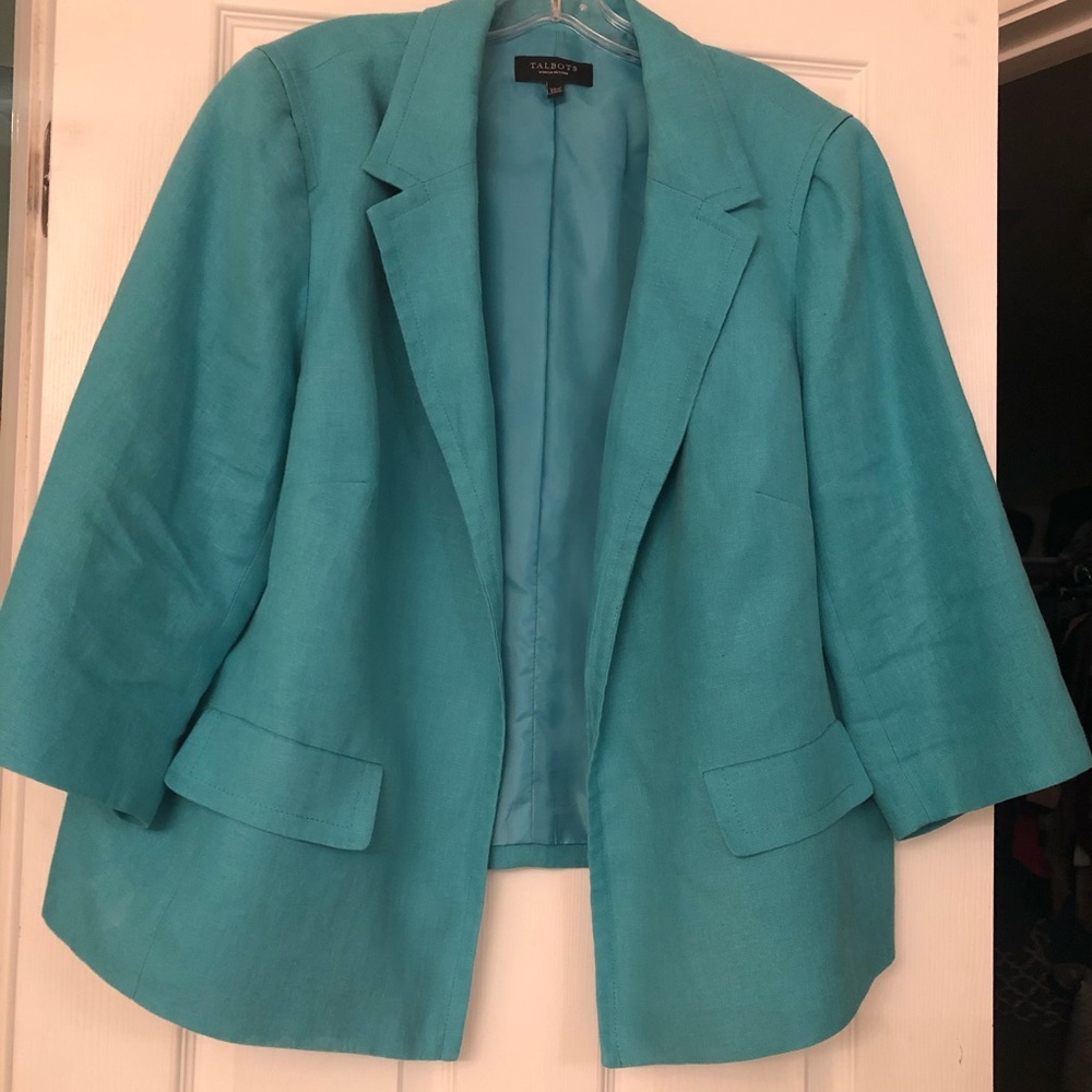 Talbots women’s petite teal linen blazer, sz 22wp